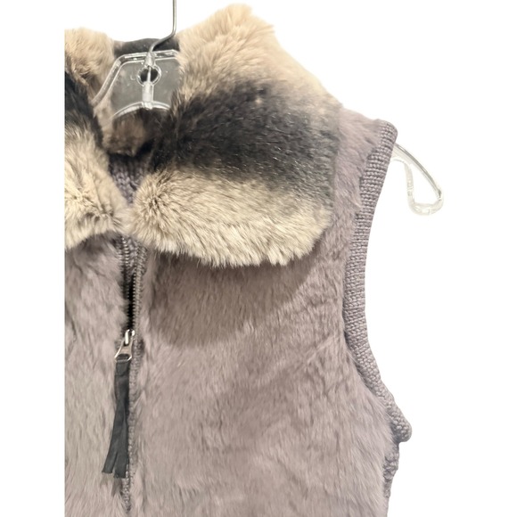 June Rabbit Fur Wool Knit Chunky Vest Womens  Old Money Small Grey Boho Zip Sm - Picture 3 of 10
